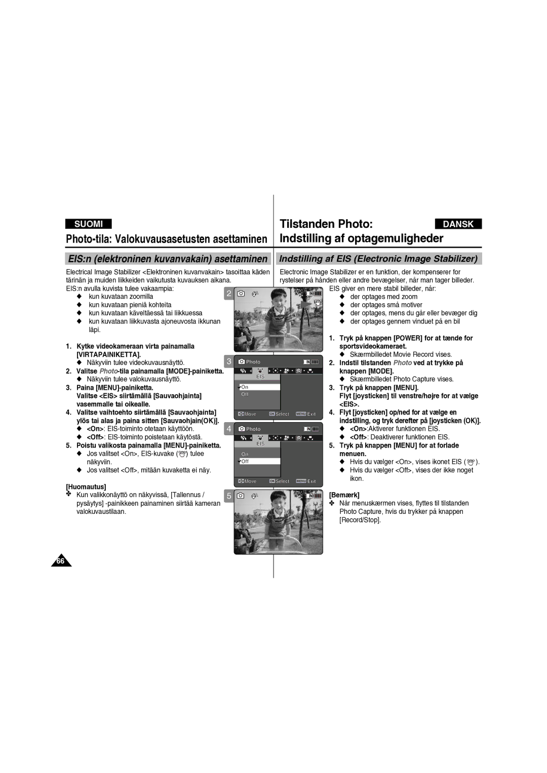 Samsung VP-X210L/XEE manual Vasemmalle tai oikealle EIS 