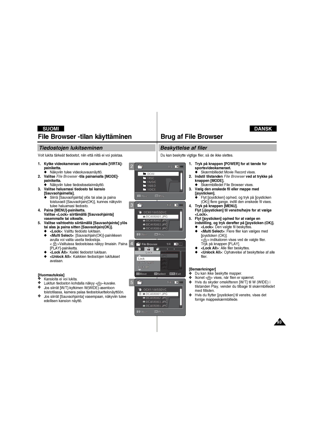 Samsung VP-X210L/XEE Tiedostojen lukitseminen, Beskyttelse af filer, Du kan beskytte vigtige filer, så de ikke slettes 