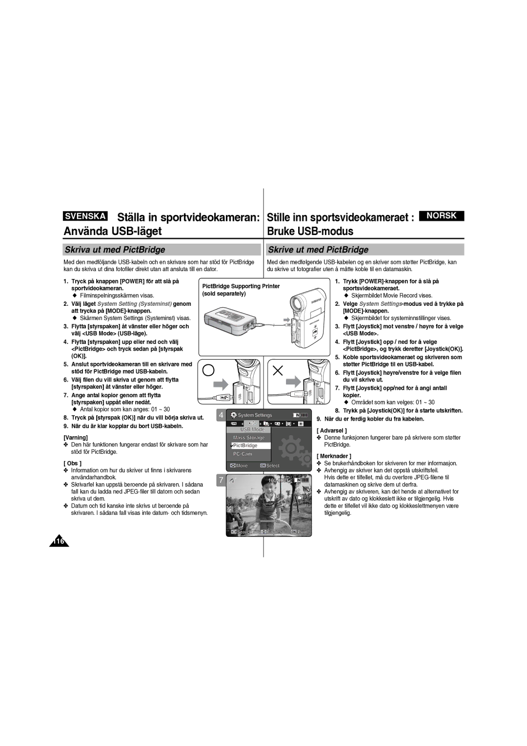 Samsung VP-X210L/XEE manual Skriva ut med PictBridge, Skrive ut med PictBridge 