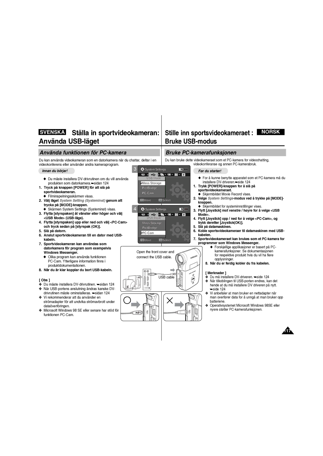 Samsung VP-X210L/XEE manual Använda funktionen för PC-kamera Bruke PC-kamerafunksjonen 