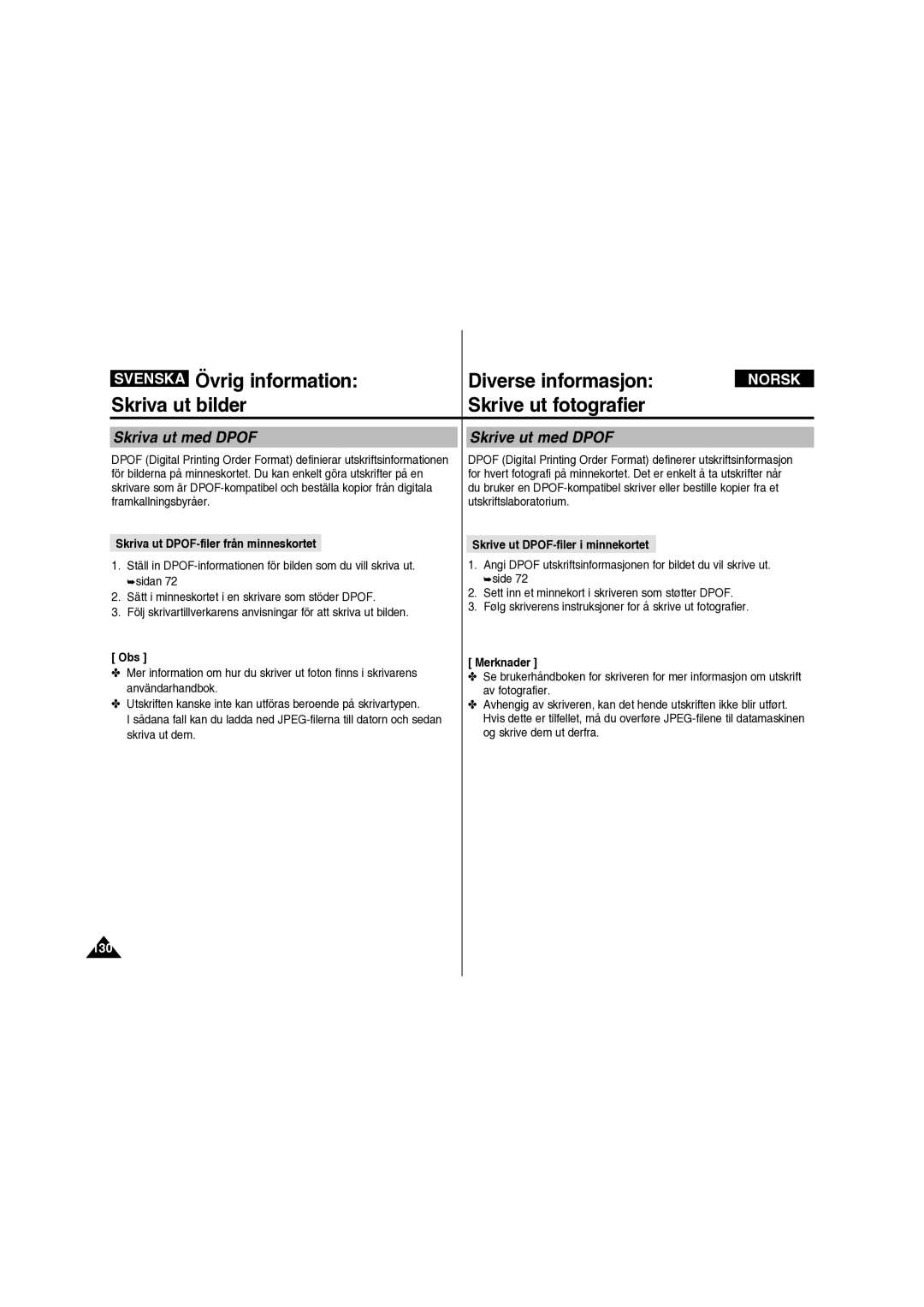 Samsung VP-X210L/XEE manual Skriva ut bilder Skrive ut fotografier, Skriva ut med Dpof, Skrive ut med Dpof 