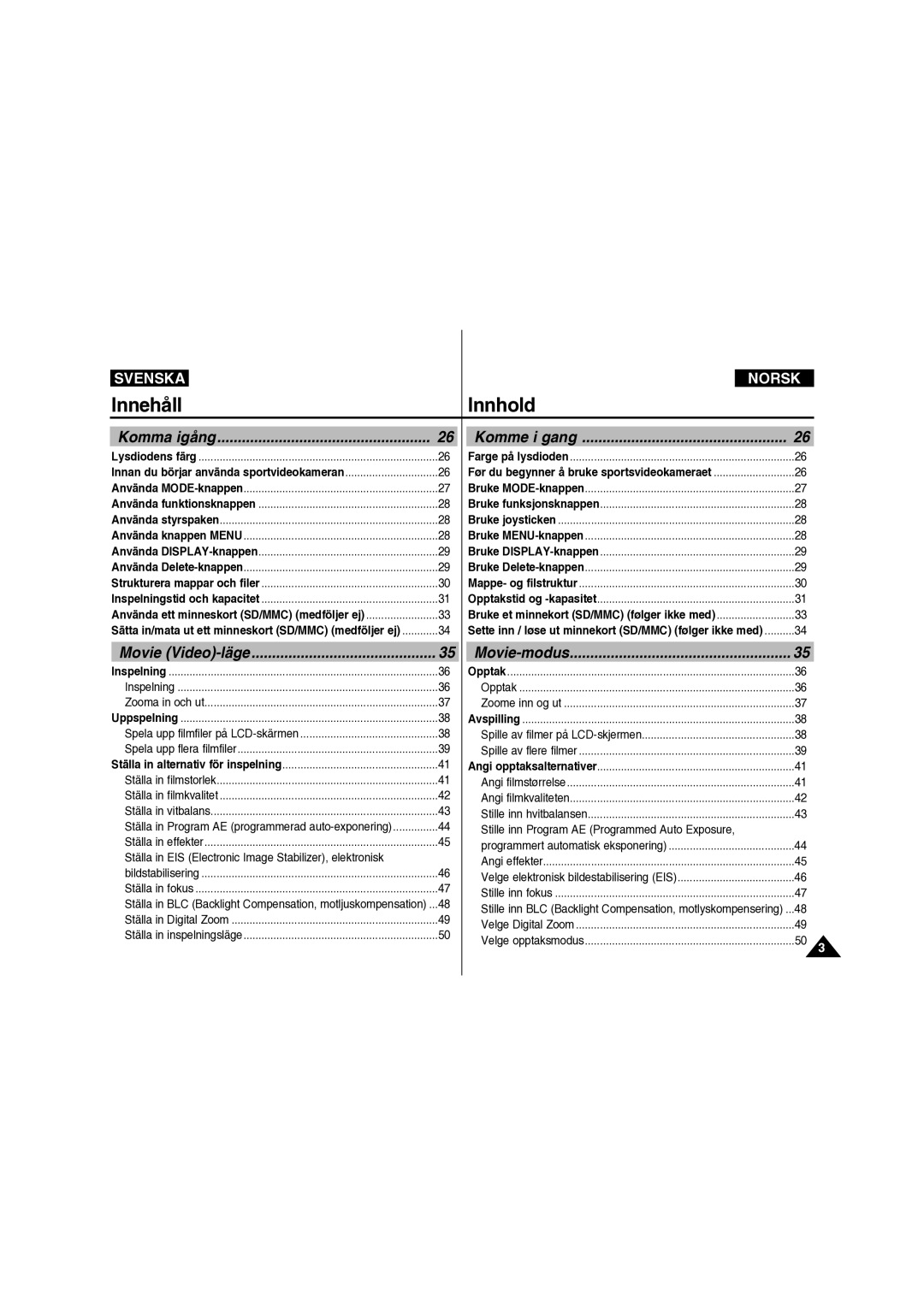 Samsung VP-X210L/XEE Stille inn Program AE Programmed Auto Exposure, Ställa in Program AE programmerad auto-exponering 