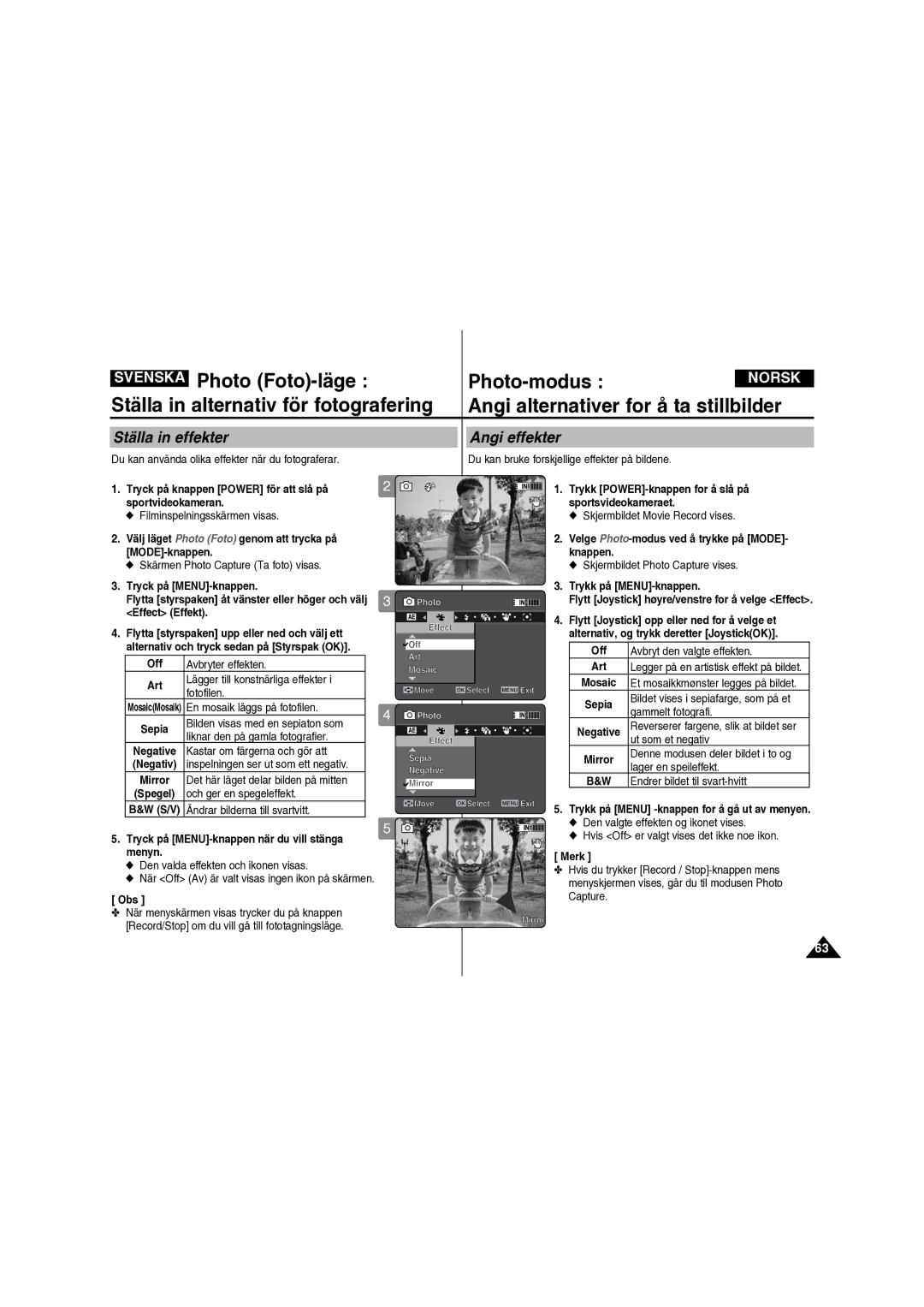 Samsung VP-X210L/XEE manual Ställa in effekter 