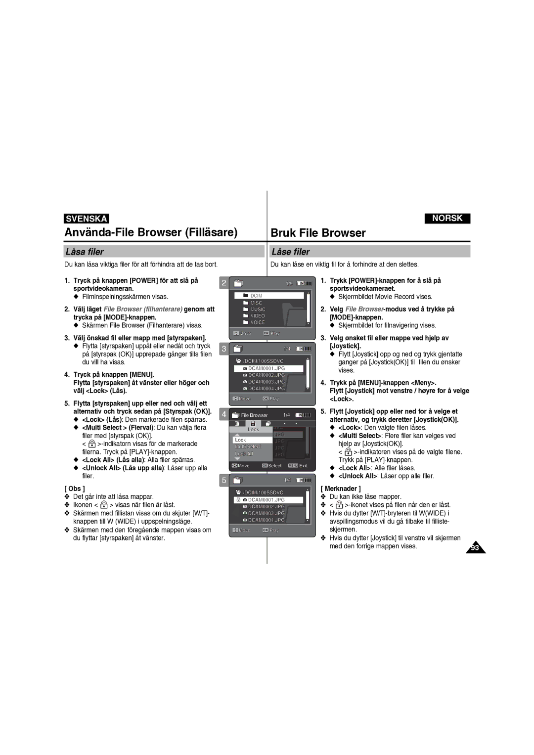 Samsung VP-X210L/XEE manual Låsa filer, Låse filer 