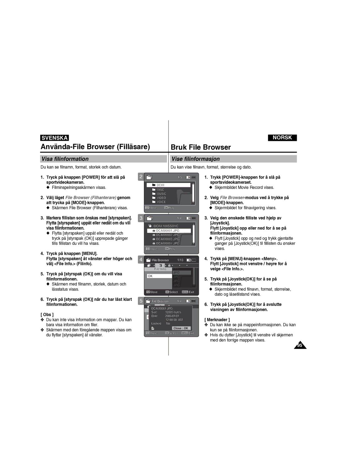 Samsung VP-X210L/XEE manual Visa filinformation, Vise filinformasjon, Trykk på JoystickOK for å se på filinformasjonen 