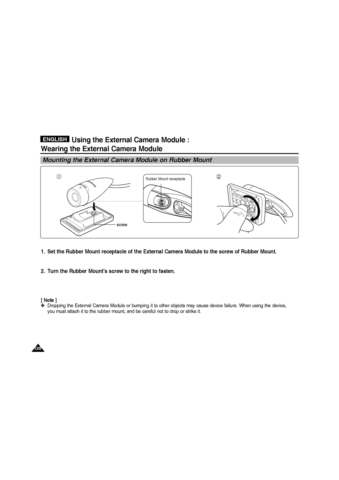 Samsung VP-X220L/XET, VP-X210L/XEF, VP-X220L/XEF, VP-X210L/XET manual Mounting the External Camera Module on Rubber Mount 