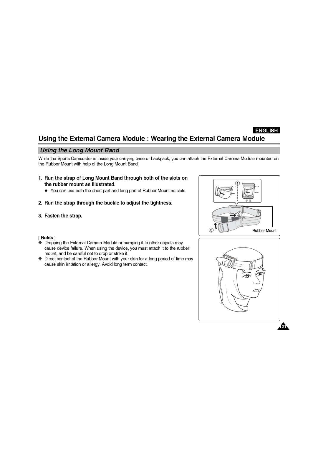 Samsung VP-X210L/MEA, VP-X210L/XEF, VP-X220L/XEF, VP-X210L/XET, VP-X220L/XET, VP-X210L/CHN manual Using the Long Mount Band 