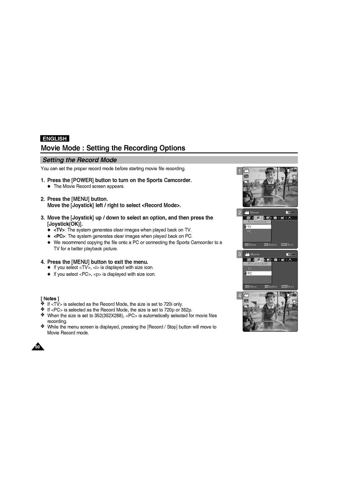 Samsung VP-X210L/CHN, VP-X210L/XEF, VP-X220L/XEF, VP-X210L/XET, VP-X220L/XET, VP-X210L/MEA manual Setting the Record Mode 