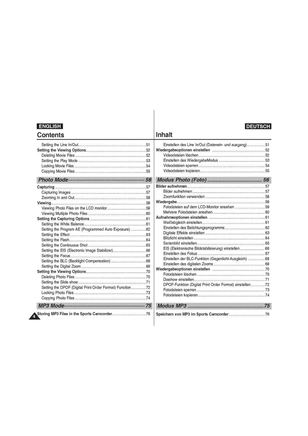 Samsung VP-X210L/MEA, VP-X210L/XEF manual Einstellen des Line In/Out Datenein- und ausgang, Einstellen des WiedergabeModus 