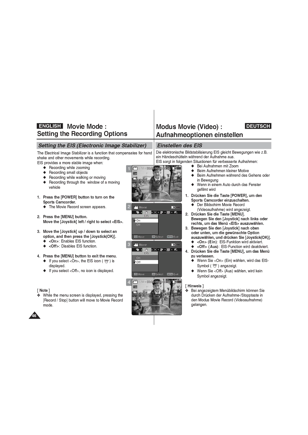 Samsung VP-X220L/XEF manual Bei Aufnahmen mit Zoom, Recording while zooming, Recording small objects, Vehicle Gefilmt wird 