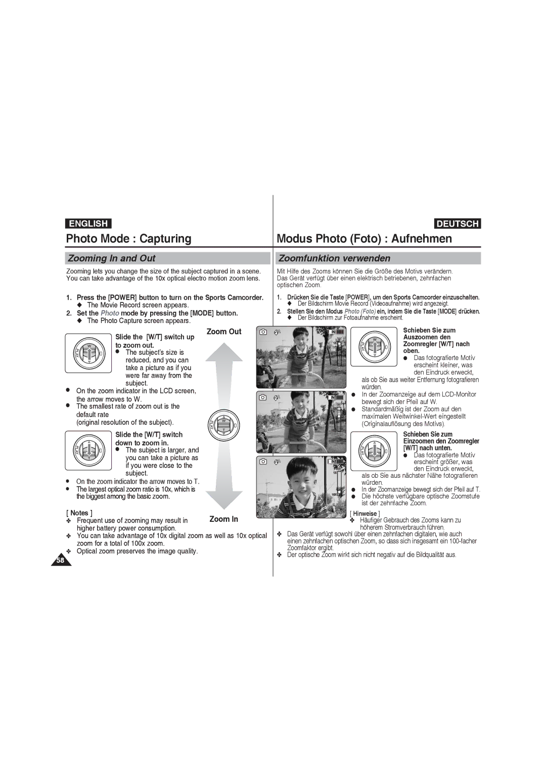 Samsung VP-X210L/MEA manual Photo Mode Capturing Modus Photo Foto Aufnehmen, Set the Photo mode by pressing the Mode button 