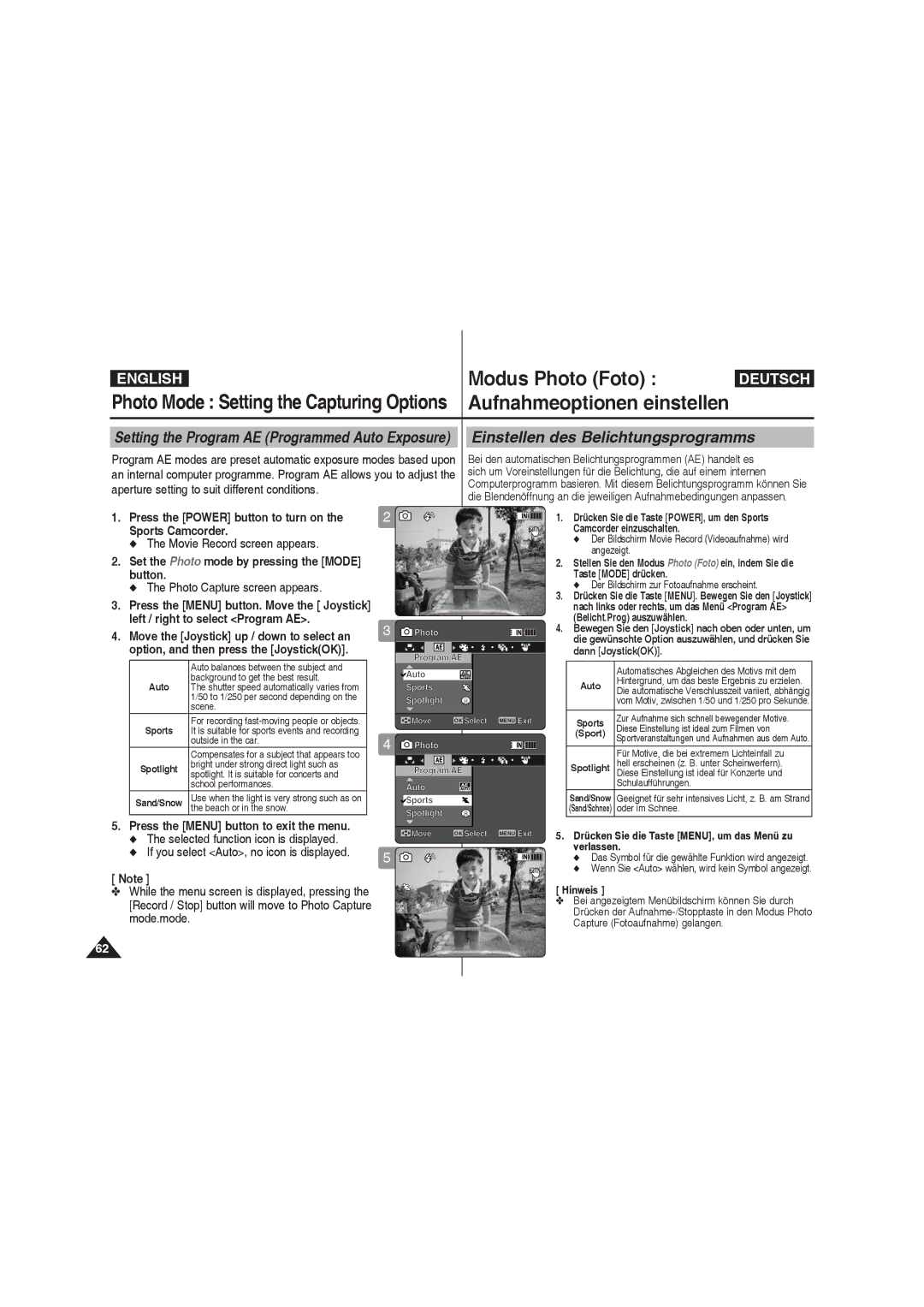 Samsung VP-X210L/XEE, VP-X210L/XEF, VP-X220L/XEF, VP-X210L/XET, VP-X220L/XET, VP-X210L/MEA ENGLISHModus Photo Foto, Mode.mode 