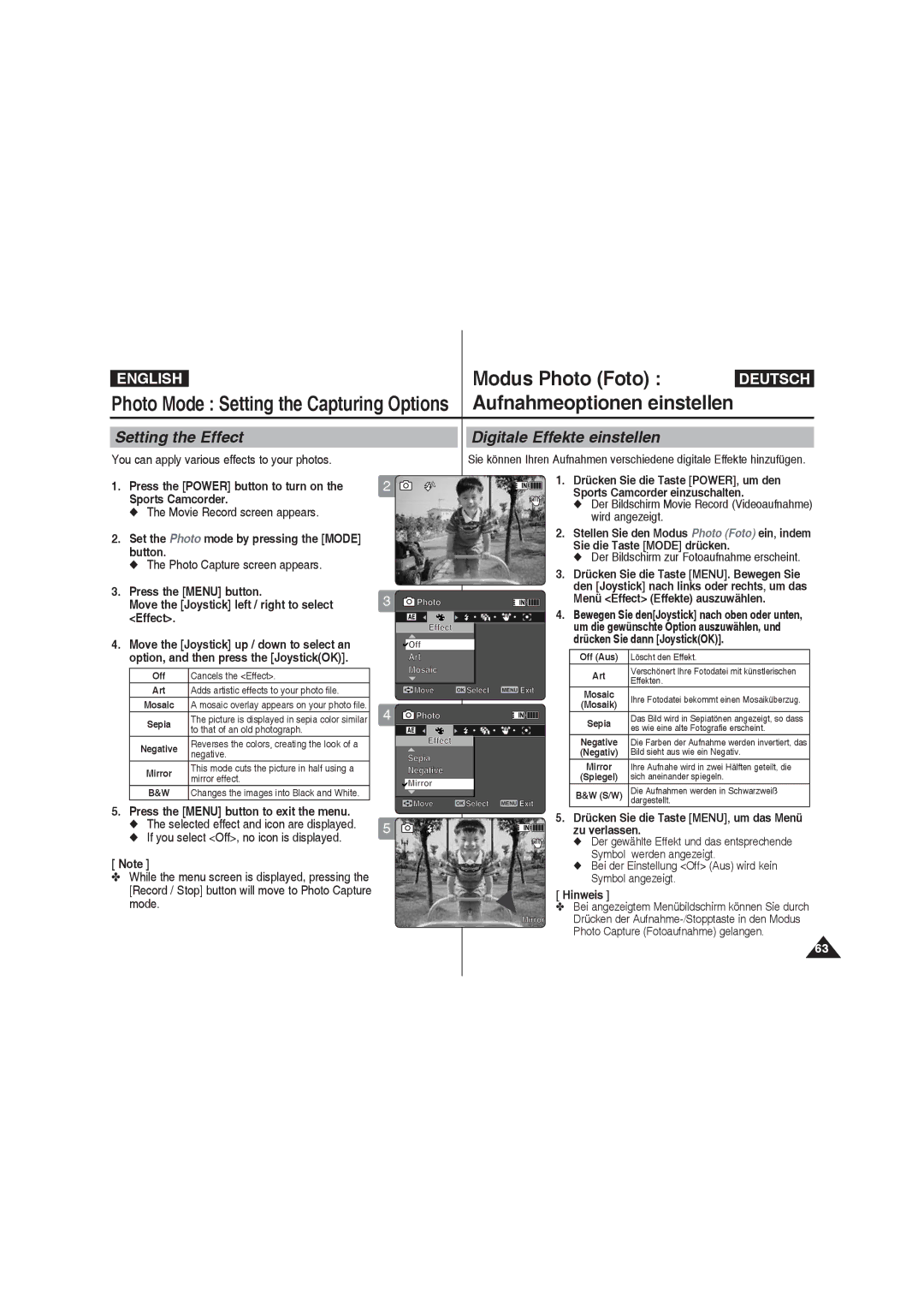 Samsung VP-X210L/XEF, VP-X220L/XEF, VP-X210L/XET manual Setting the Effect, You can apply various effects to your photos 