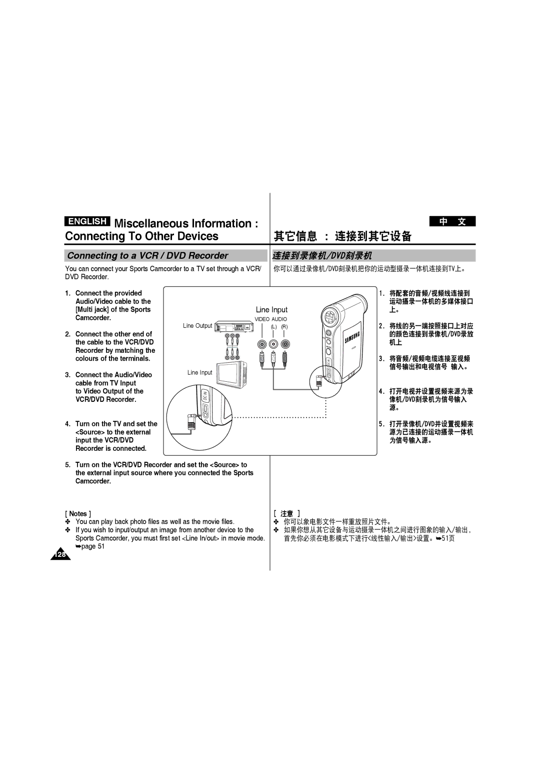 Samsung VP-X210L/XET Connecting to a VCR / DVD Recorder, 连接到录像机/Dvd刻录机, Turn on the TV and set, Source to the external 