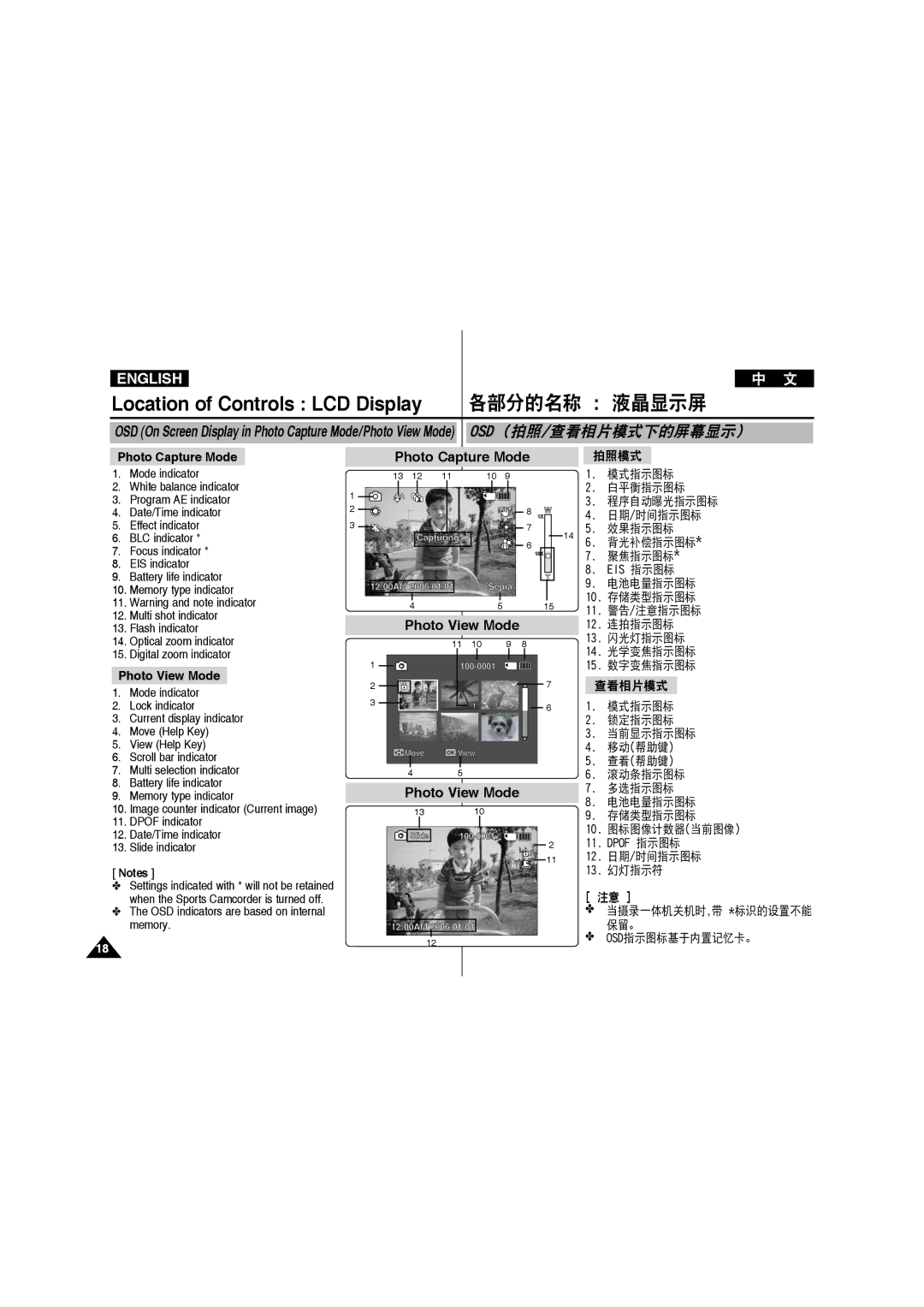 Samsung VP-X210L/XEF, VP-X220L/XEF, VP-X210L/XET, VP-X220L/XET, VP-X210L/MEA manual Osd 拍照 /查看相片模式下的屏幕显示, Photo View Mode 