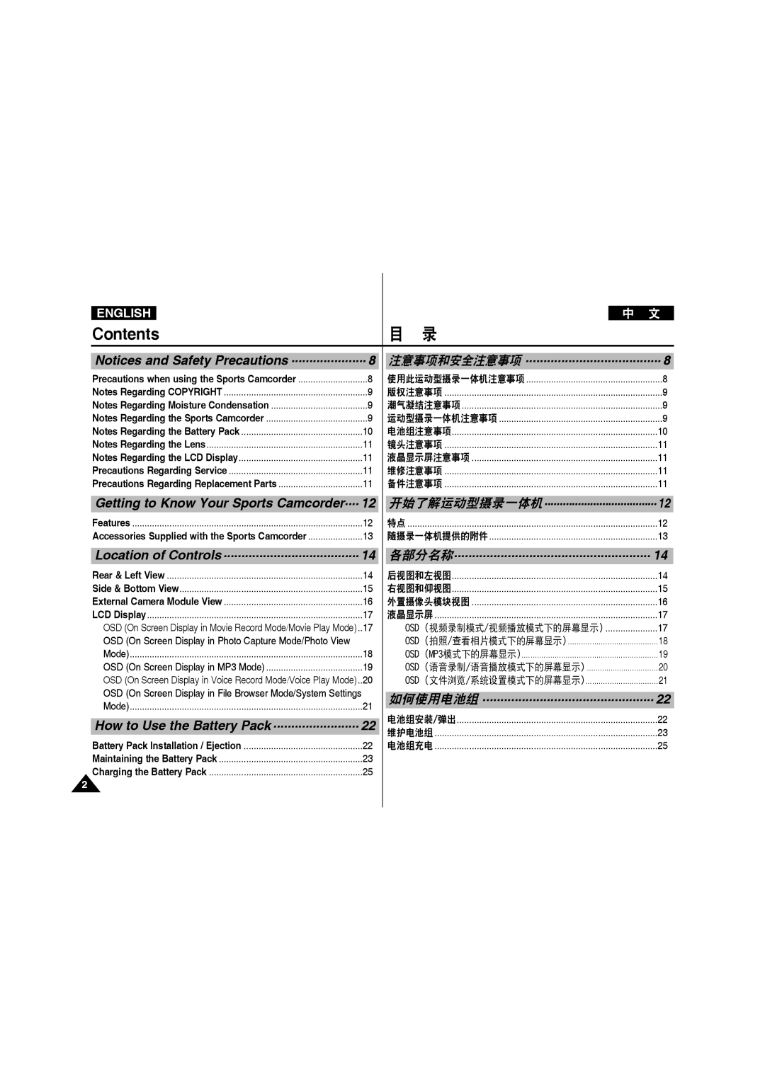 Samsung VP-X210L/XET, VP-X210L/XEF, VP-X220L/XEF, VP-X220L/XET, VP-X210L/MEA, VP-X210L/CHN, VP-X210L/EUR, VP-X220L/XEO Contents 