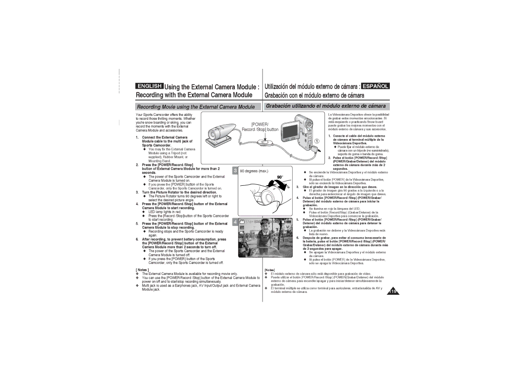 Samsung VP-X210L/XET, VP-X210L/XEF, VP-X220L/XEF, VP-X220L/XET, VP-X210L/MEA, VP-X210L/CHN manual Power, Record /Stop button 