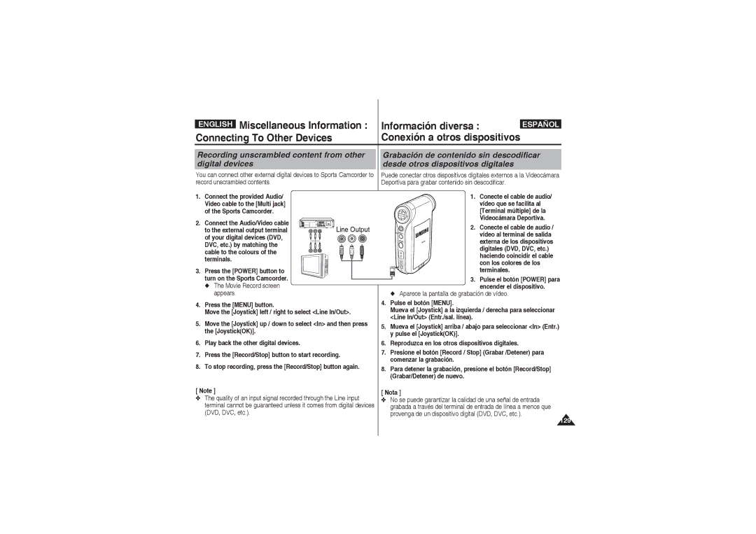 Samsung VP-X220L/XET, VP-X210L/XEF, VP-X220L/XEF, VP-X210L/XET manual Recording unscrambled content from other digital devices 