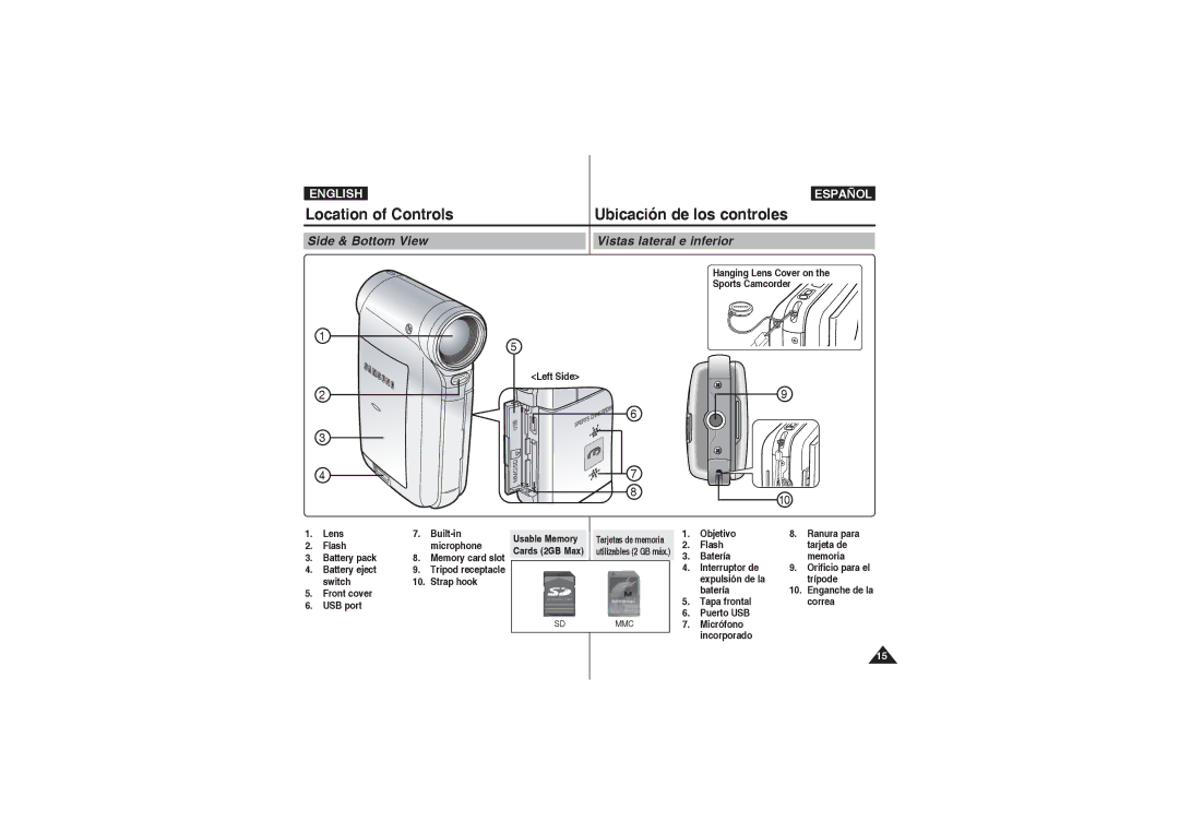 Samsung VP-X210L/EUR, VP-X210L/XEF, VP-X220L/XEF, VP-X210L/XET, VP-X220L/XET Side & Bottom View Vistas lateral e inferior 