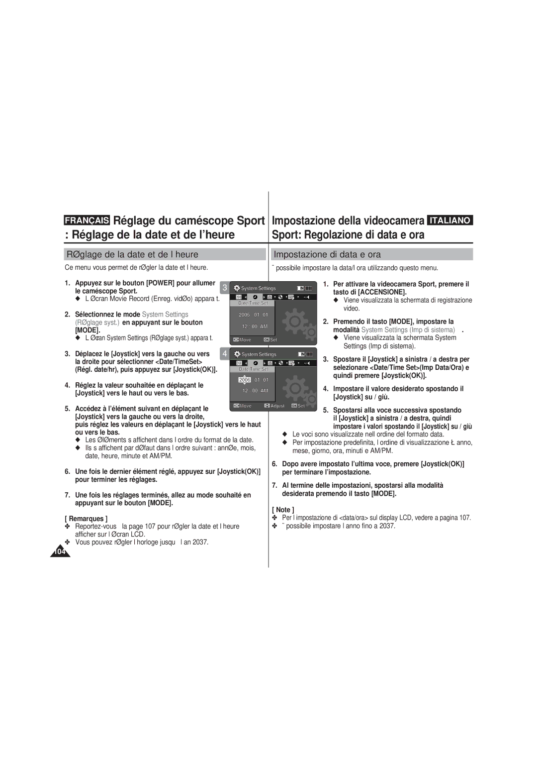 Samsung VP-X210L/XEF, VP-X220L/XEF manual Réglage de la date et de l’heure Impostazione di data e ora, Ou vers le bas 