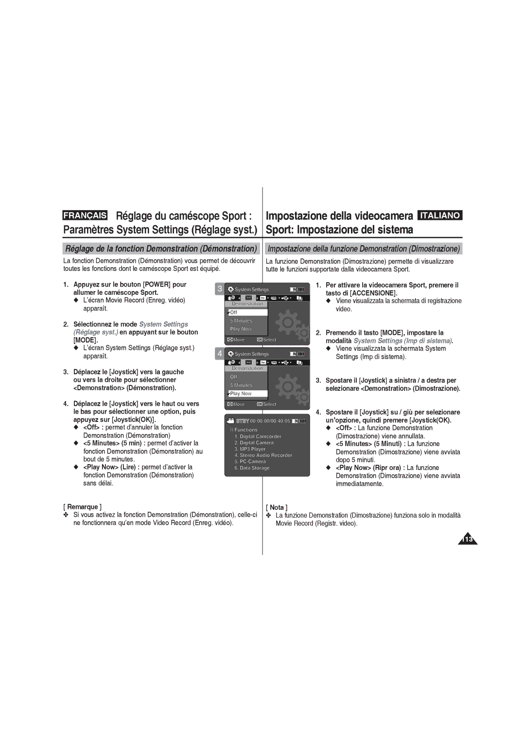 Samsung VP-X220L/XEF manual Off La funzione Demonstration Dimostrazione viene annullata, Demonstration Off Minutes Play Now 