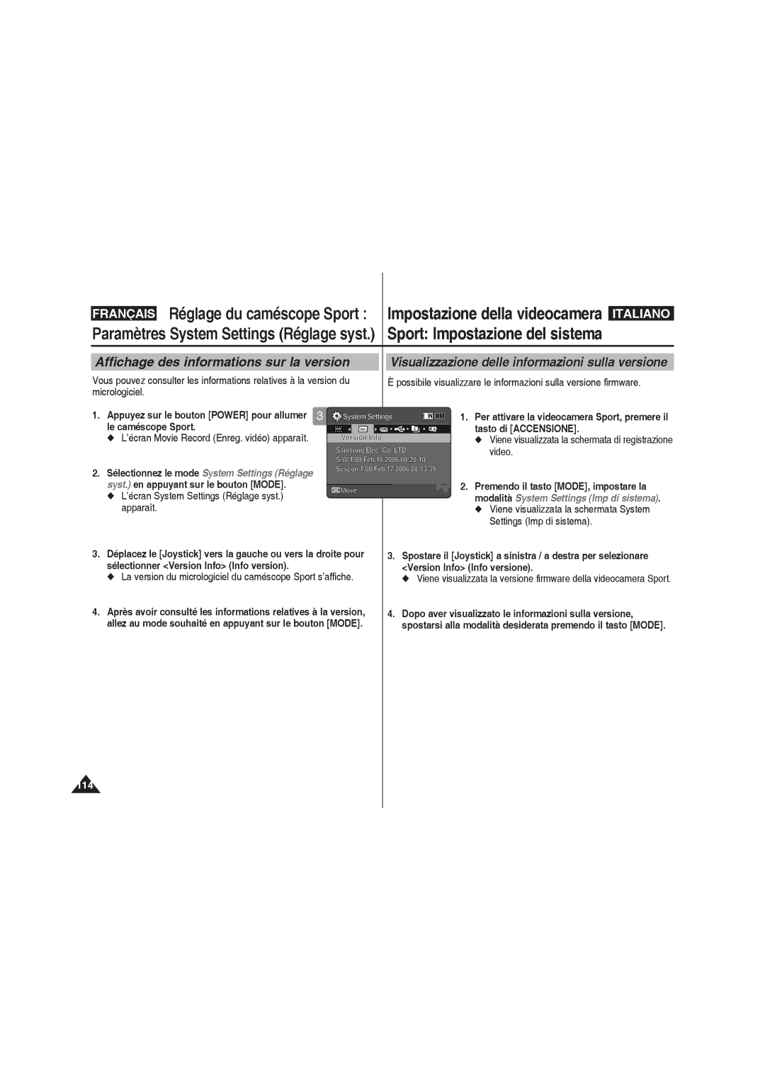 Samsung VP-X210L/XET, VP-X210L/XEF manual Affichage des informations sur la version, Syst. en appuyant sur le bouton Mode 