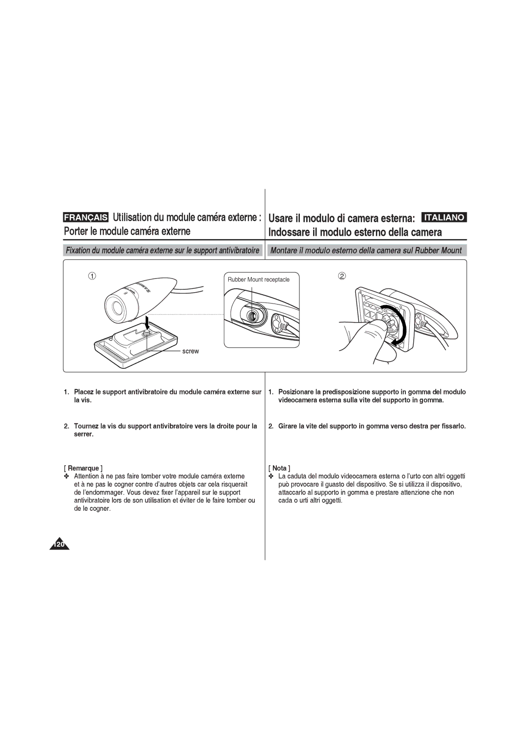 Samsung VP-X210L/XEF, VP-X220L/XEF, VP-X210L/XET, VP-X220L/XET manual Screw, Rubber Mount receptacle 