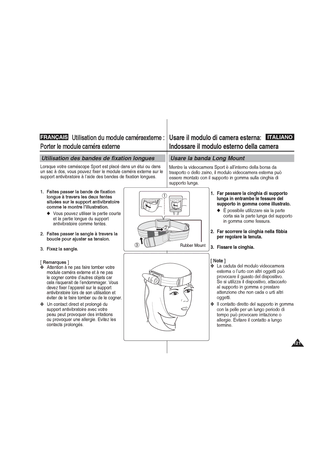 Samsung VP-X220L/XEF, VP-X210L/XEF manual Porter le module caméra externe, Utilisation des bandes de fixation longues 