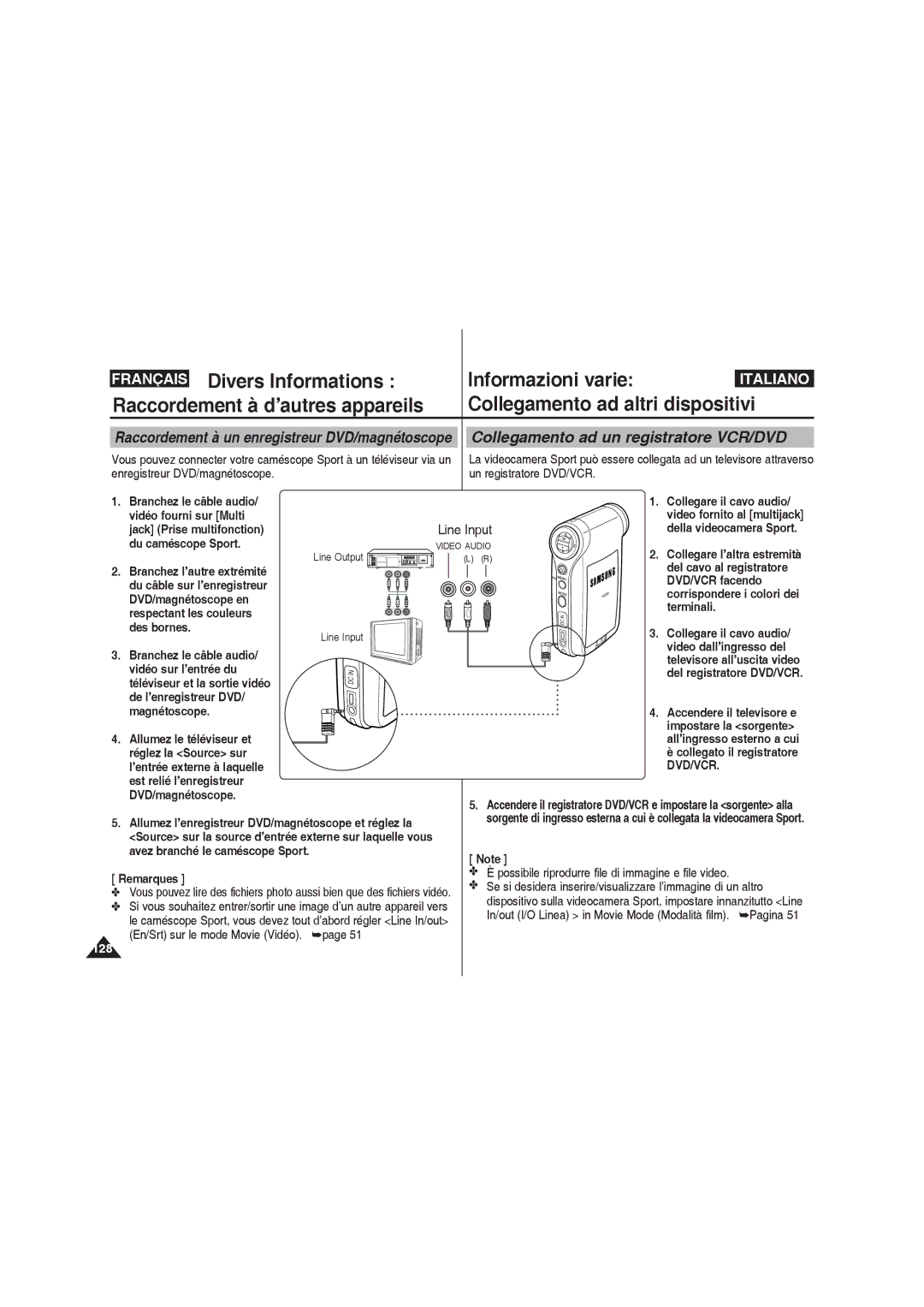 Samsung VP-X210L/XEF, VP-X220L/XEF, VP-X210L/XET, VP-X220L/XET manual Collegamento ad un registratore VCR/DVD 