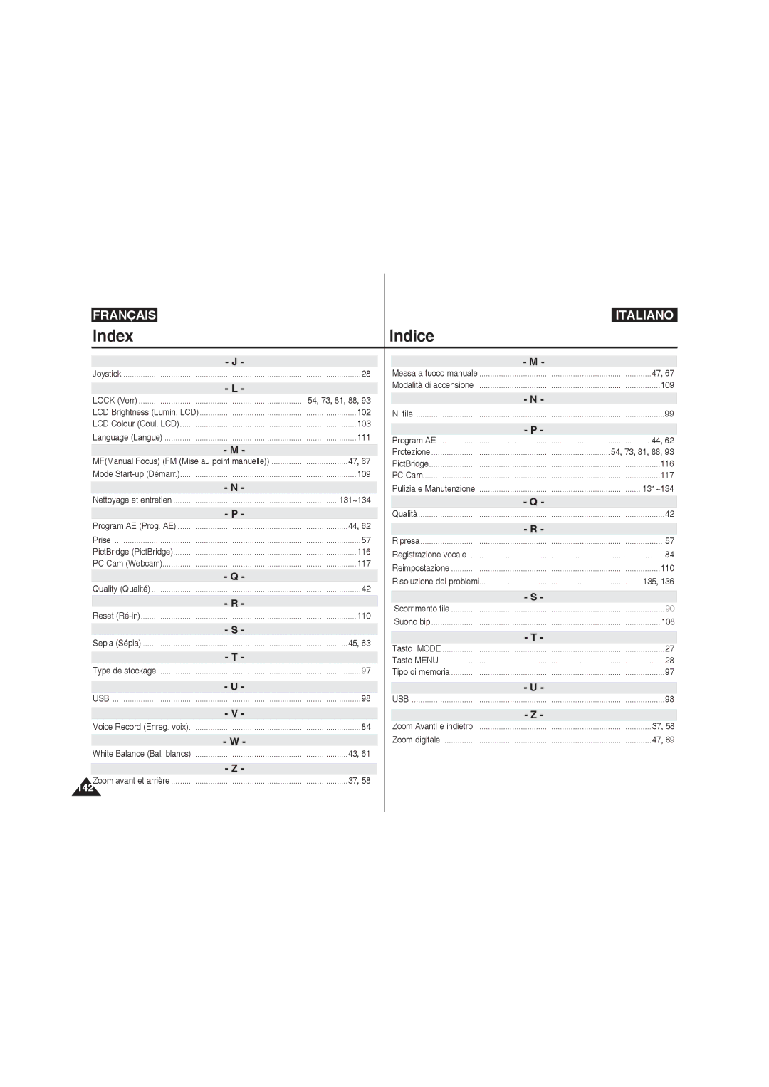 Samsung VP-X210L/XET, VP-X210L/XEF, VP-X220L/XEF, VP-X220L/XET manual 131~134, 54, 73, 81, 88 