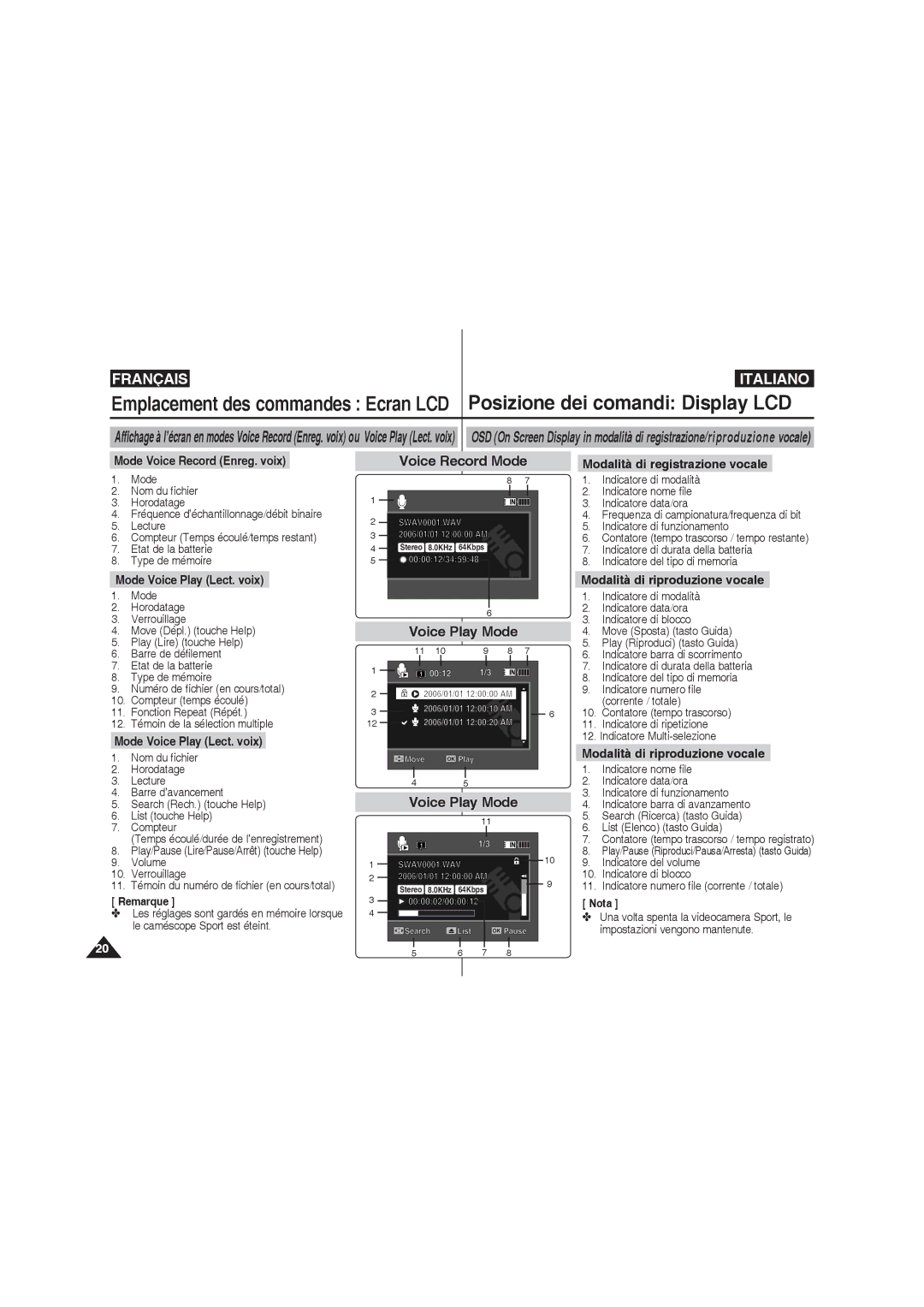 Samsung VP-X210L/XEF, VP-X220L/XEF, VP-X210L/XET, VP-X220L/XET manual Voice Record Mode, Voice Play Mode 