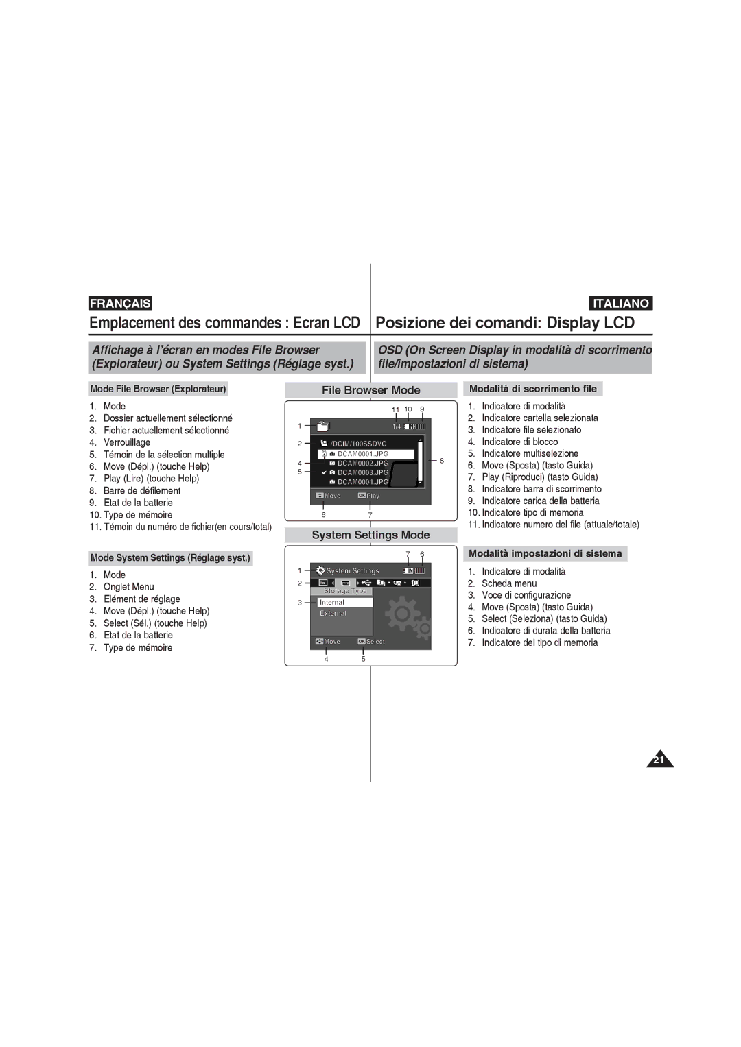 Samsung VP-X220L/XEF, VP-X210L/XEF, VP-X210L/XET, VP-X220L/XET manual File Browser Mode, System Settings Mode 