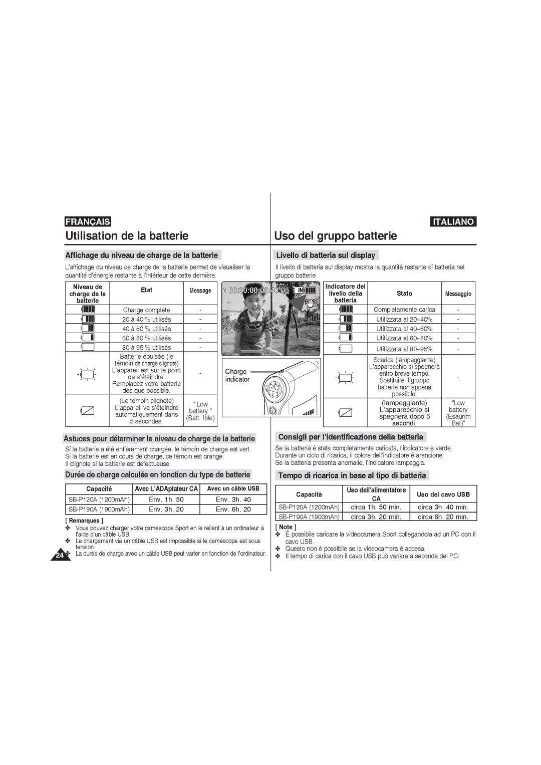 Samsung VP-X210L/XEF, VP-X220L/XEF, VP-X210L/XET, VP-X220L/XET manual Recording, Charge, Indicator 