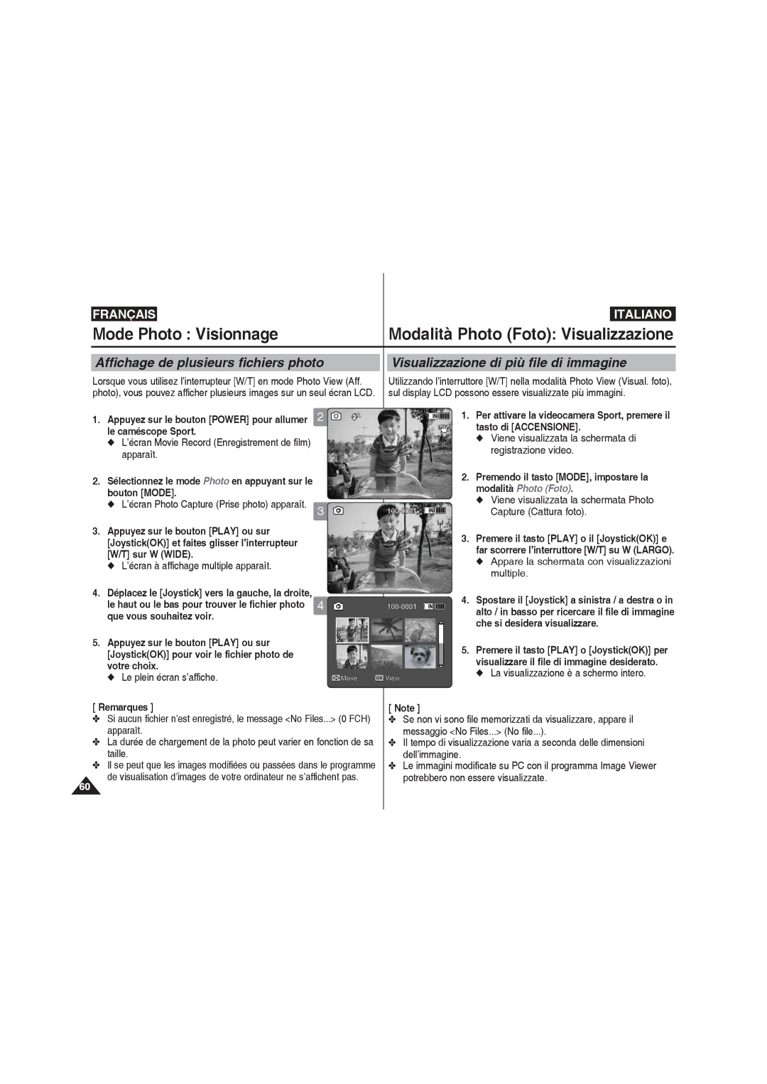 Samsung VP-X210L/XEF Mode Photo Visionnage, Affichage de plusieurs fichiers photo, Visualizzazione di più file di immagine 