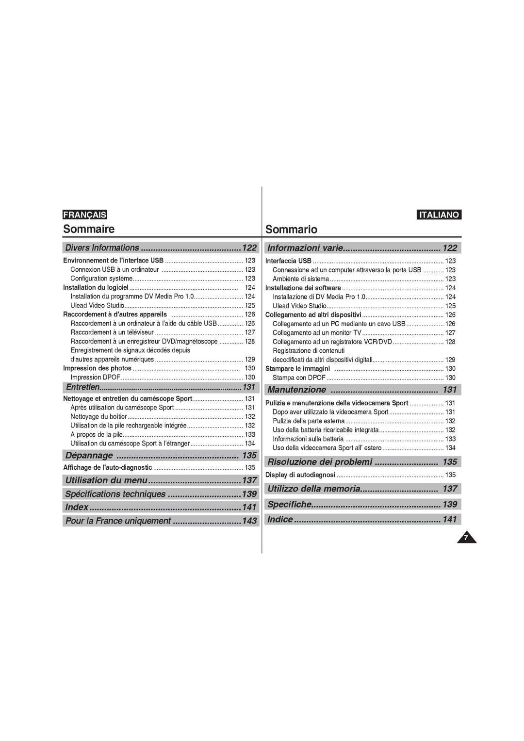 Samsung VP-X220L/XET, VP-X210L/XEF, VP-X220L/XEF manual 122, 131, 137, 139, 141, 143, Risoluzione dei problemi 135 