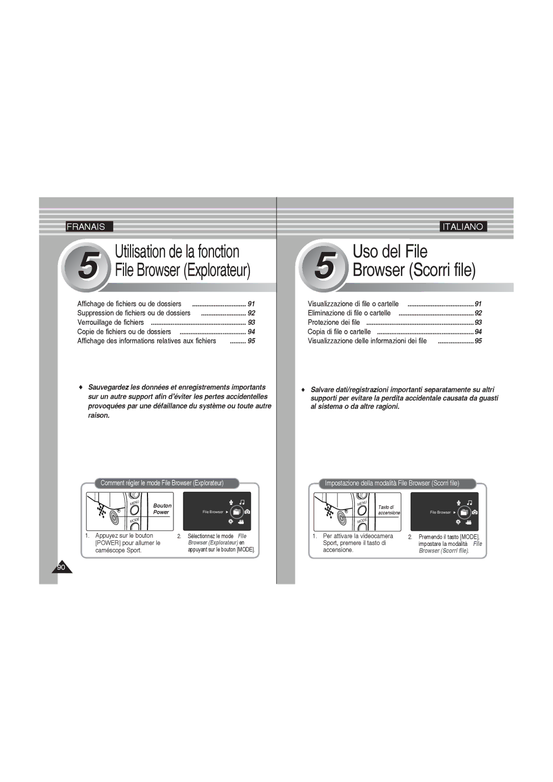 Samsung VP-X210L/XET, VP-X210L/XEF File Browser Explorateur, Appuyez sur le bouton, Power pour allumer le, Bouton Power 