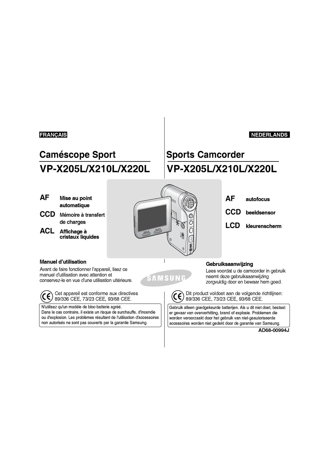 Samsung VP-X220L/XEF manual Auto-Focus Charge Coupled Device Liquid Crystal Display, Owner’s Instruction Book, AD68-00994F 