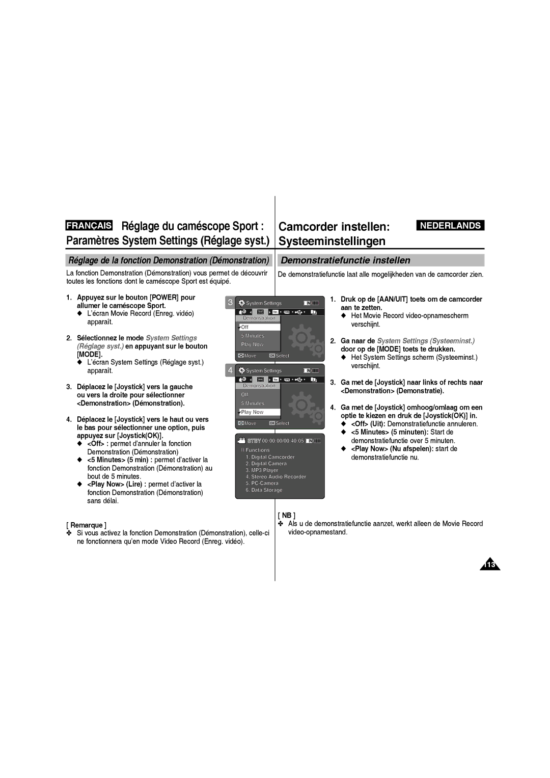 Samsung VP-X220L/XEF, VP-X210L/XEF manual Demonstratiefunctie instellen, Off Uit Demonstratiefunctie annuleren 