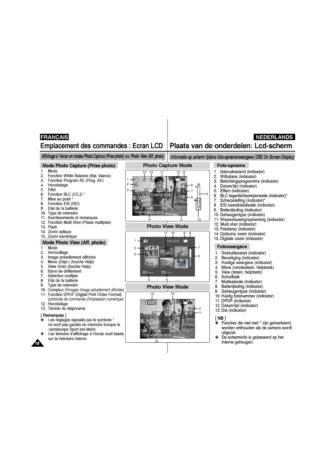 Samsung VP-X210L/XEF, VP-X220L/XEF manual Foto-opname, Fotoweergave 