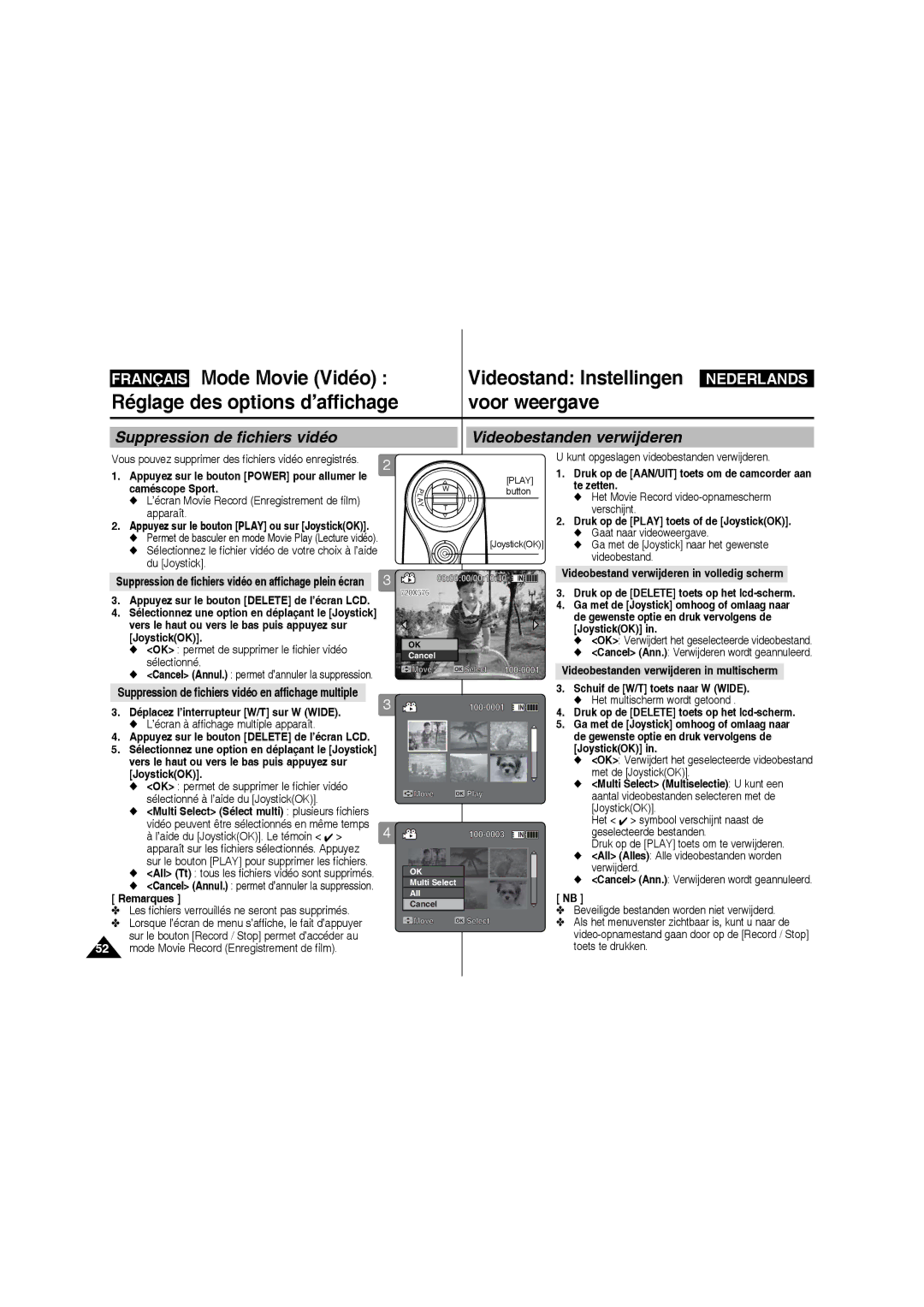 Samsung VP-X210L/XEF, VP-X220L/XEF manual Réglage des options d’affichage Voor weergave, Caméscope Sport 