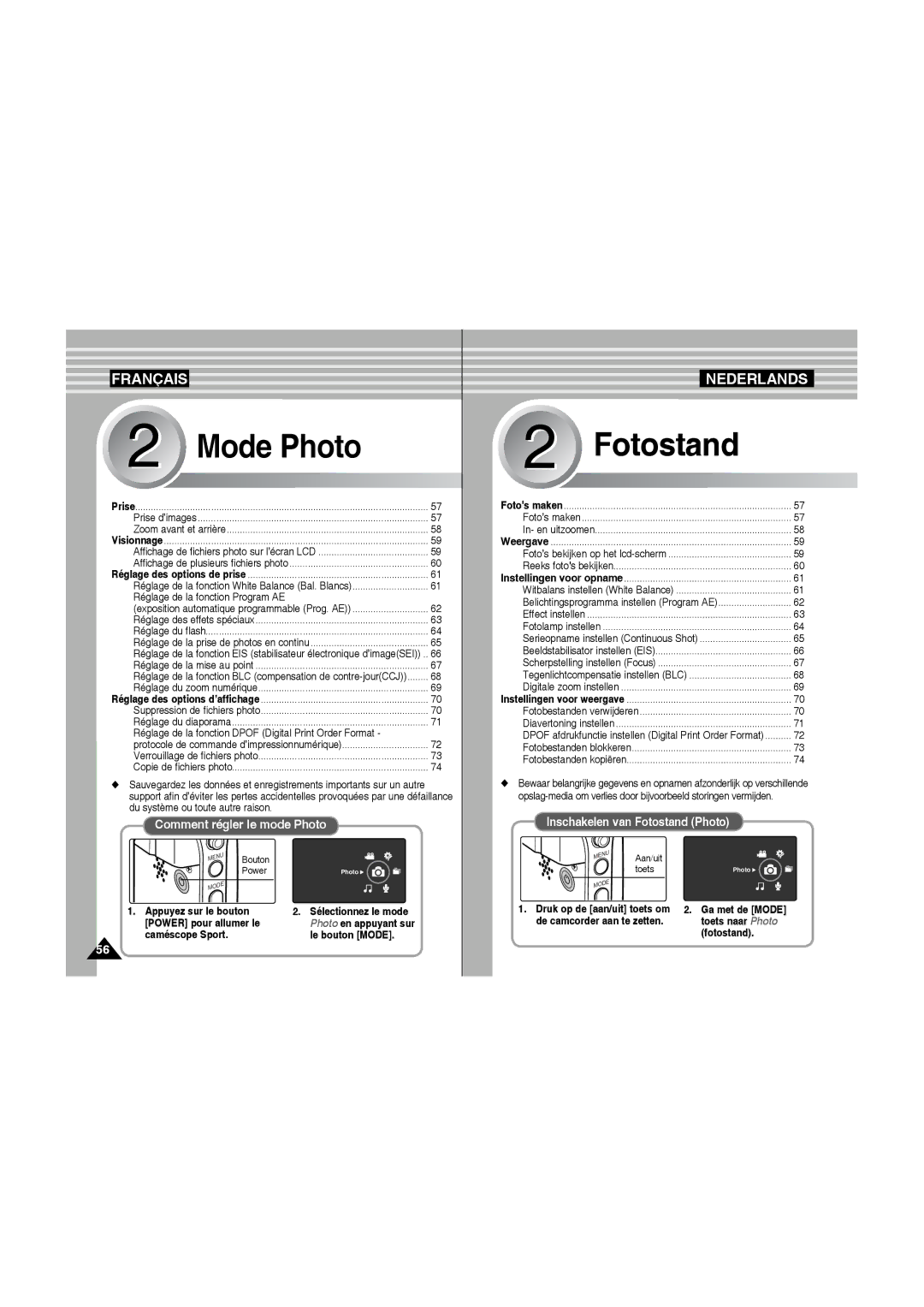 Samsung VP-X210L/XEF manual Réglage de la fonction Program AE, Réglage de la fonction Dpof Digital Print Order Format 