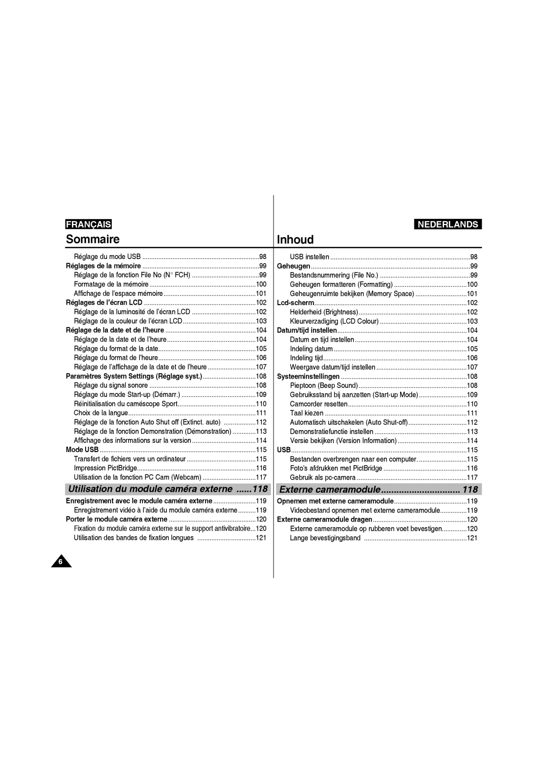 Samsung VP-X210L/XEF, VP-X220L/XEF manual Utilisation du module caméra externe 118 