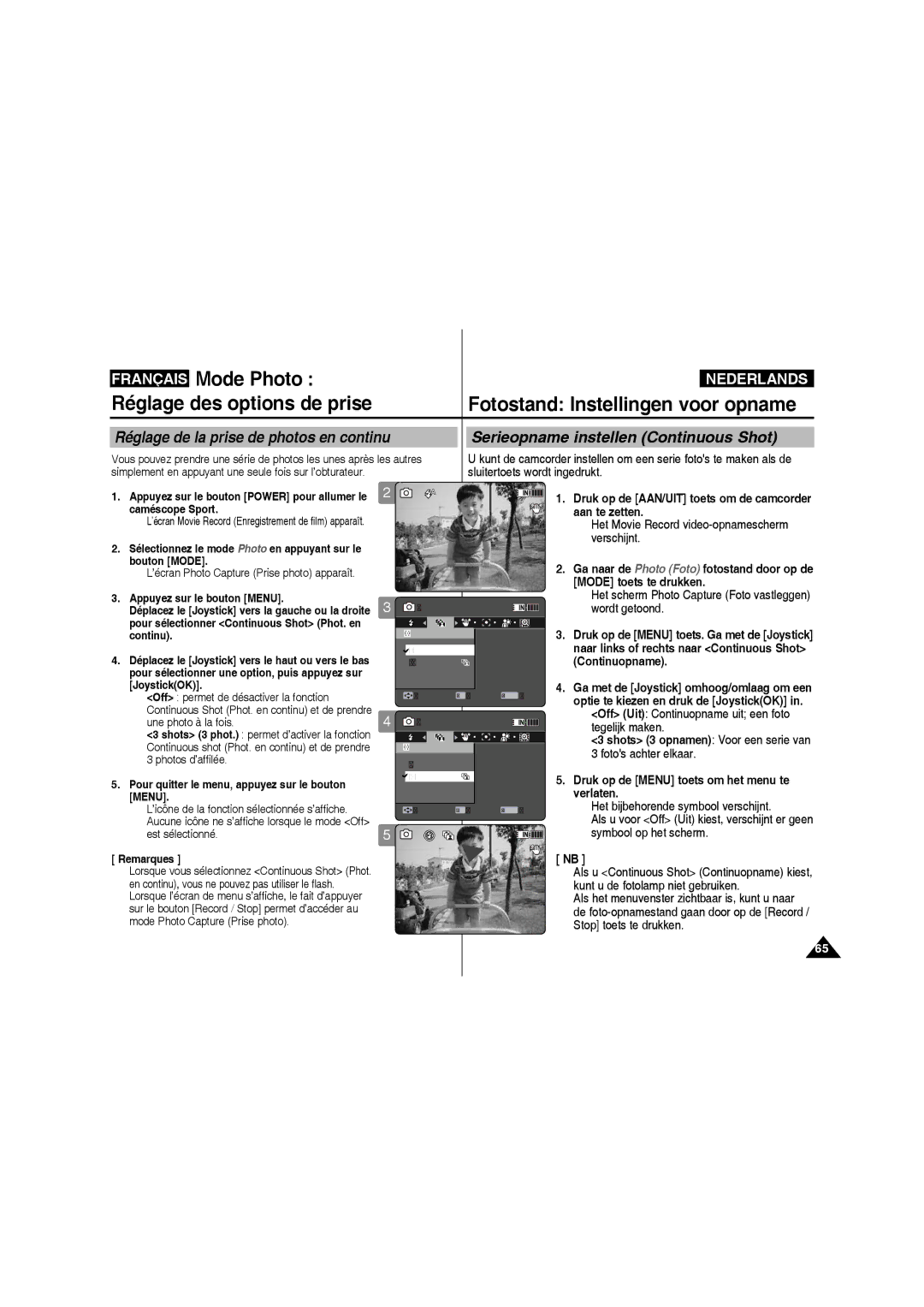 Samsung VP-X220L/XEF, VP-X210L/XEF manual Français Mode Photo 