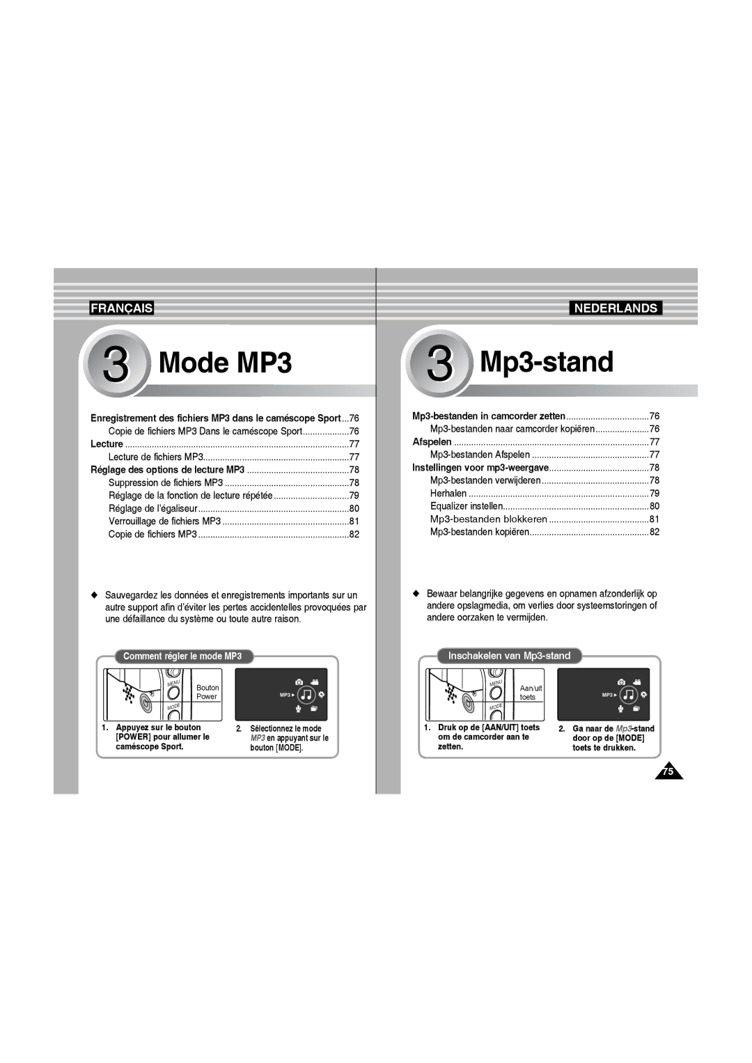 Samsung VP-X220L/XEF, VP-X210L/XEF manual Mp3-bestanden blokkeren 