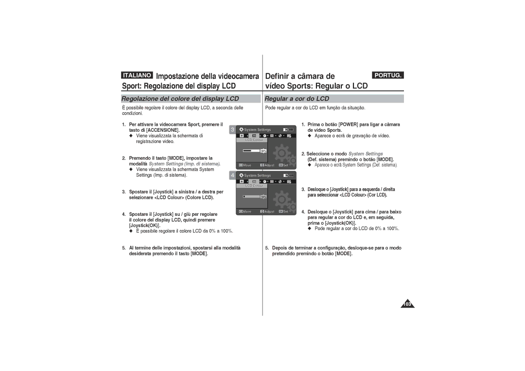 Samsung VP-X220L/XET Regolazione del colore del display LCD Regular a cor do LCD, Para regular a cor do LCD e, em seguida 