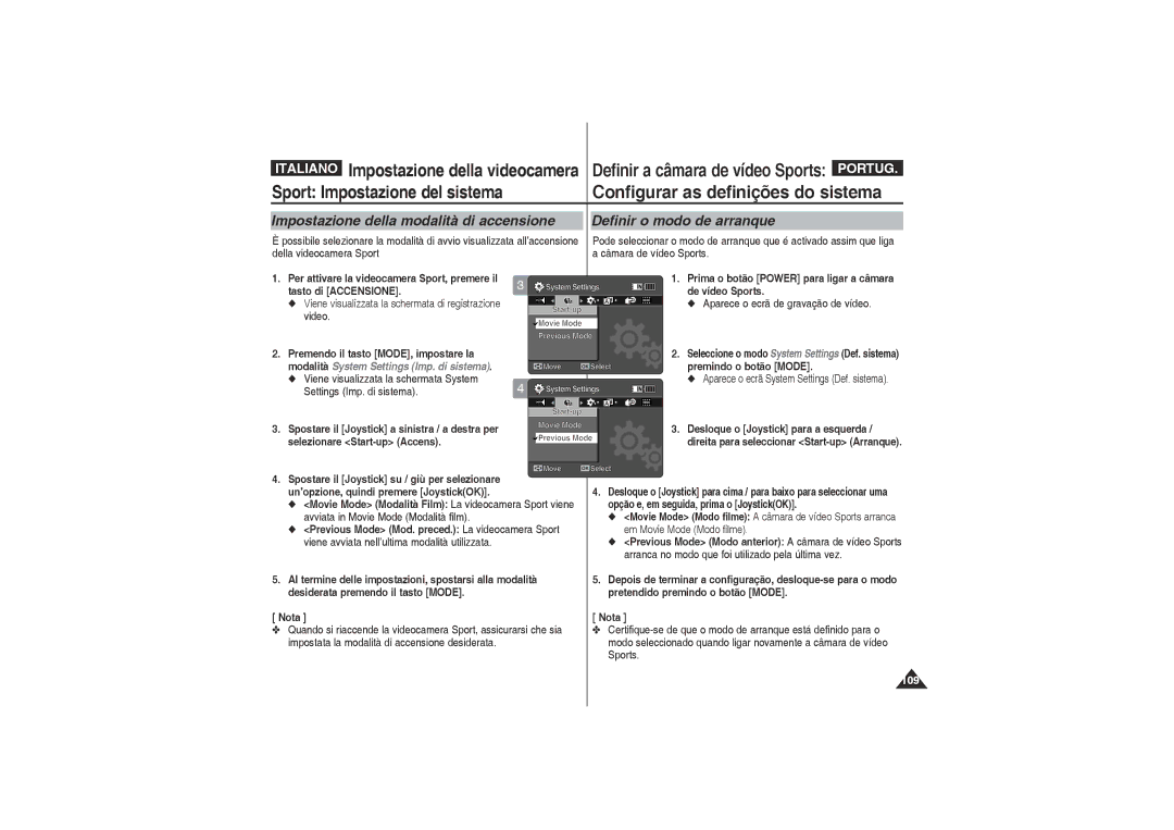 Samsung VP-X220L/XET manual Avviata in Movie Mode Modalità film, Viene avviata nell’ultima modalità utilizzata, Sports 