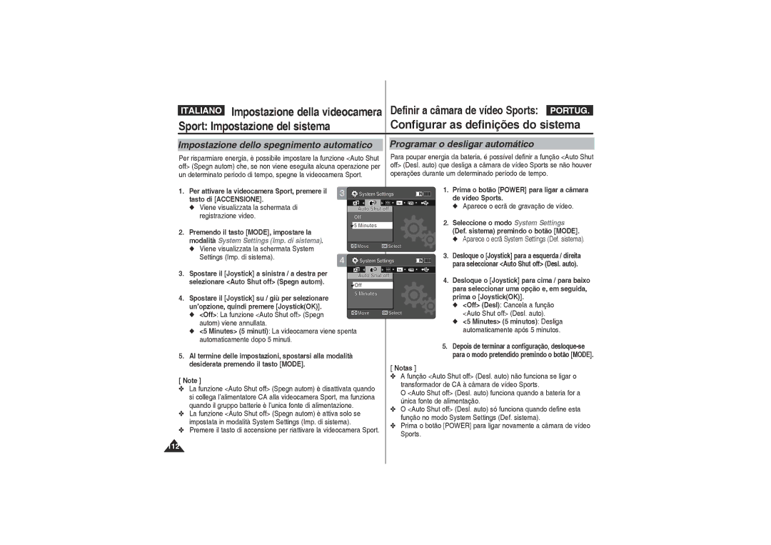 Samsung VP-X210L/XET Impostazione dello spegnimento automatico, Programar o desligar automático, Minutes 5 minutos Desliga 