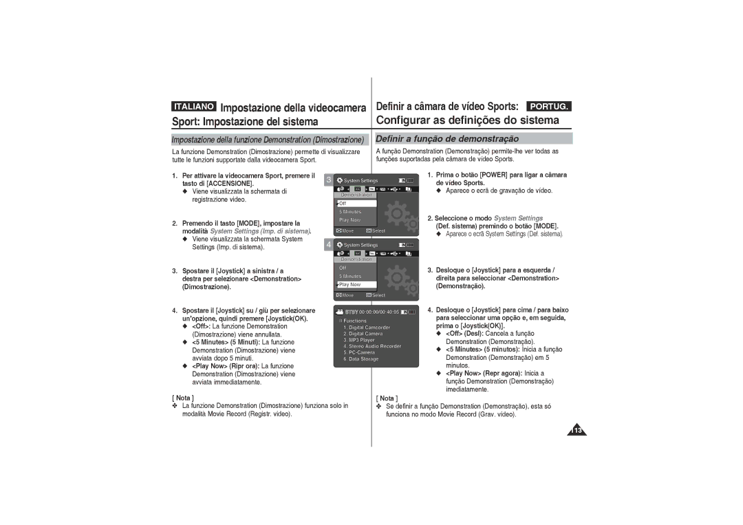 Samsung VP-X220L/XET manual Definir a função de demonstração, Off La funzione Demonstration Dimostrazione viene annullata 