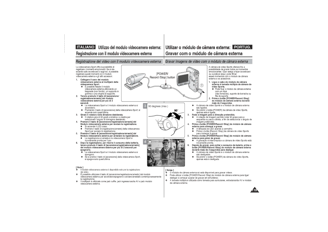 Samsung VP-X220L/XET, VP-X210L/XET manual Record /Stop button, Girare il rotatore nella direzione desiderata 