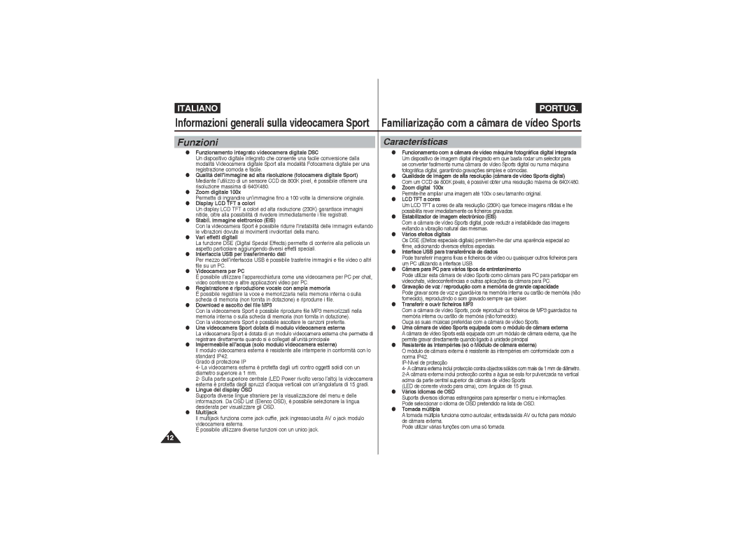 Samsung VP-X210L/XET, VP-X220L/XET manual Características 